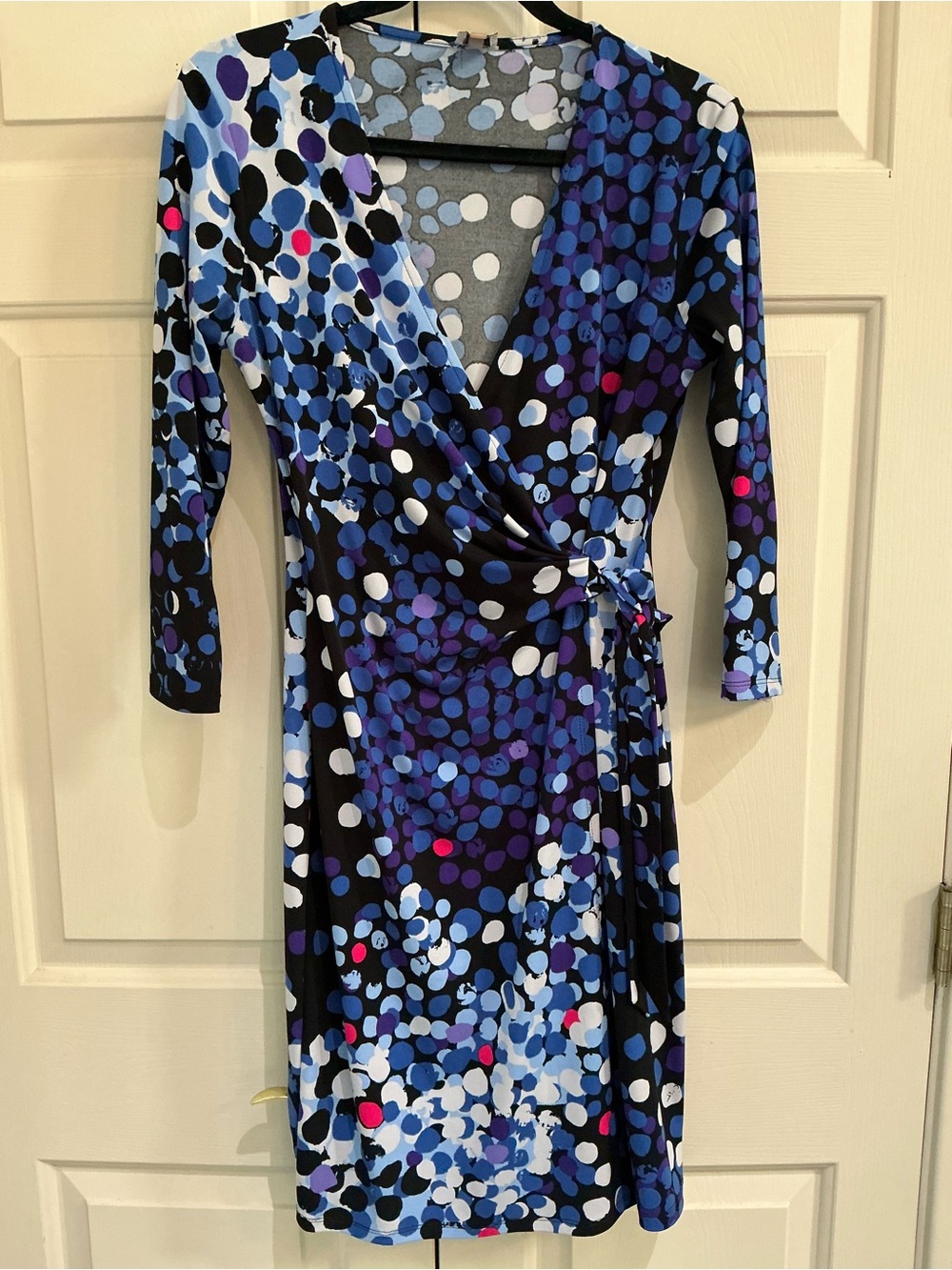 Anne Klein Black, Blue & Purple Polka Dot Wrap Dress